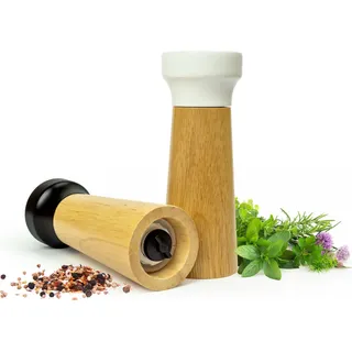 Salz- und Pfeffermühle Set Akazienholz Keramikmahlwerk Mühle Gewürzmühle - Weiß, Schwarz