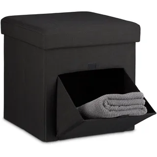 Relaxdays Faltbarer Sitzhocker, mit Klappe, schwarz