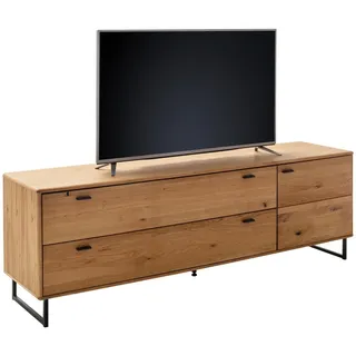 Mid.you Lowboard , Wildeiche , Metall , Balkeneiche , furniert, massiv , 1 Fächer , 2 Schubladen , 209x68x50 cm , Made in Eu , Holzmöbel, Wohnwände Holz, Lowboards Holz