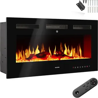tectake Elektro-Wandkamin Luci, mit Fernbedienung und App-Steuerung, integriertes Thermostat, schwarz , Schwarz , Metall , 106.5x43x12 cm , Ce , Elektrogeräte, Heizgeräte, Elektrokamine