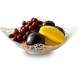 BIOGRAT Obstschale weiß Modern aus Metall, Handmade Obstkorb 22,5 x 9,5 cm aus Eisendraht Brötchenkorb