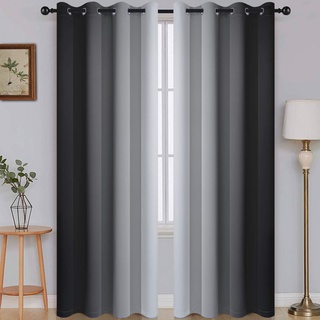 SimpleHome Ombré-Verdunkelungsvorhänge, Farbverlauf Schwarz zu Grau-Weiß, lichtblockierend, wärmeisolierend, Ösen, für Schlaf- und Wohnzimmer, 2 Bahnen, ca. 130 cm x 215 cm Länge