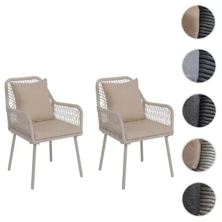 2er-Set Gartenstuhl HWC-O12, Outdoor Sitz-/Rückenpolster Aluminium Seilgeflecht Rope ~ creme, Bezug