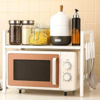 DanDiBo Verstellbares Mikrowellenregal Weiß 2 Stufig 40-64 cm Mikrowellen Regal 96683 Stehend Mikrowellenständer Küchenregal - Weiß