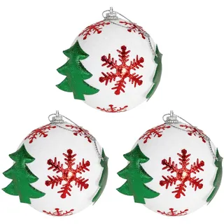 Weihnachtsbaum Kugeln 80mm Weiß Glitzer Dekorationen Mit Grün und Rot 3 Packung