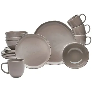 Van Well Kombiservice , Hellbraun , Keramik , 16-teilig , 320 ml,720 ml , robust, lebensmittelecht , Geschirr, Geschirrsets, Kombiservice