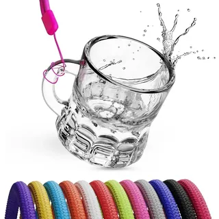 12x Schnapsglas zum Umhängen aus Glas mit Henkel, am Band, Party JGA, viele Farben (12, BUNTE)