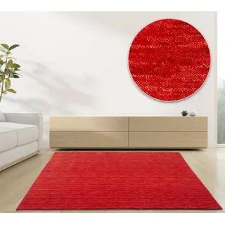 rug n' roll Wollteppich Luxus Designerteppich; moderner uni Teppich aus reiner Schurwolle, Rechteckig rot 40 cm x 60 cm