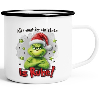 Moonworks® Emaille-Tasse Grinch Geschenk für Weihnachtsmuffel Ich hasse Menschen Emaillebecher Weihnachtstasse lustig Ruhe emaille-weiß-schwarz standard