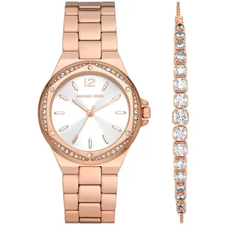 Michael Kors Lennox Uhr für Damen, Quarzwerk mit Edelstahl- oder Lederarmband, Roségoldfarbenes Set, 44MM