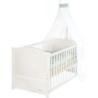 roba Babybett 70x140 cm Woodland Buddies – Umbaubares Kinderbett mit Zubehör – Inkl. Matratze, Himmel & Bettwäsche-Set 100x135 cm – Weiß/Grün – Für Babys & Kleinkinder