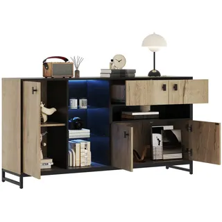 Stilvora Sideboard in Naturfarbe Anrichte mit Doppeltüren und Glasböden für Wohnzimmer, Esszimmer und Büro, B160/T40/H84.5 cm , Naturfarben , Metall , 3 Fächer , 2 Schubladen , Rechteckig,Rechteckig , eckig , 160x84.5x40 cm , Kleinmöbel, Kommoden, Sideboards