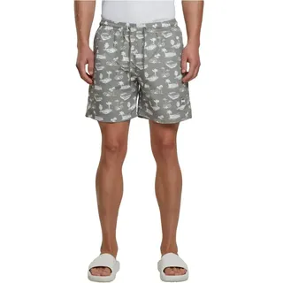 Urban Classics Pattern Badeshorts - Pale Olive / White - XL