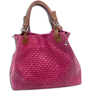 Tasche pink braun Florence Handtasche Leder geprägtes Flechtmuster OTF164P - Rosa