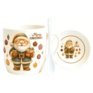eCa KB34WZ4 Weihnachts-Geschenkset – Keramikbecher, Löffel, Untertasse, 350 ml