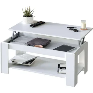 Habitdesign Couchtisch höhenverstellbar mit Zeitschriftenhalter, Wohnzimmertisch mit Stauraum, modernes Design in Artik weiß, Maße: 102 x 43–54 x 50 cm (B x H x T), Modell Ambit