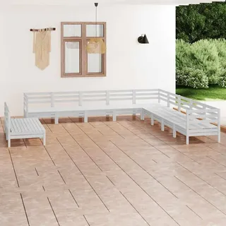 vidaXL 11-tlg. Garten-Lounge-Set Massivholz Kiefer Weiß - Weiß
