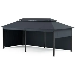 Blumfeldt Grandezza Cortina Pavillon – 3x6 m Stahlrahmen, Aufrollbare Seitenteile, Wetterfestes Dach, Gartenpavillon Dunkelgrau - Schwarz