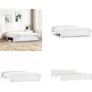 vidaXL Massivholzbett Weiß 160x200 cm - Bettrahmen - Bettgestell - Bett - Holzbettrahmen - Weiß