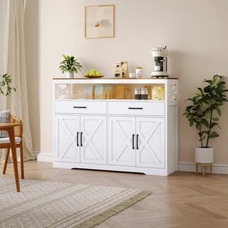 UnboxG Modernes Buffetschrank Weiss, Sideboard, Schubladen und Offene Stauraumfach, Vorratsschrank für Küche Esszimmer Wohnzimmer, Weiß, 140x40x105 cm