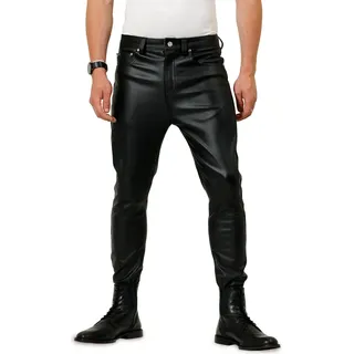 Bockle® F-Skinny Stretch Lederhose Leder Jeans Tube Röhre Skinny Slim Fit Herren Weiß Kunstlederhose, W38/L36 - Schwarz