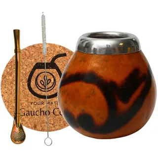 gaucho cebar set Natürlichem Kalebassen für Yerba Mate-Tee | Kürbis Tasse und Edelstahl Trinkhalm Bombilla Straw | Accessories - korkpad und, [Natural]