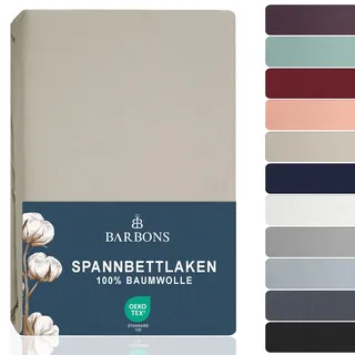 BARBONS Spannbettlaken 200x200cm - 100% Baumwolle Spannbetttuch Oeko-TEX Zertifiziert Bettlaken Jersey Bettwaren und Bettbezug für Boxspringbett und Dicke Matratzen bis 27 cm - Sand 200 x 200