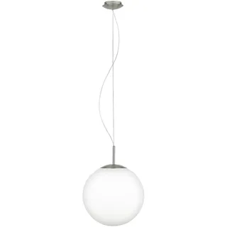EGLO Hängelampe Piedale Pro, Glaskugel Pendelleuchte über Esstisch, Deckenlampe Kugel hängend, Metall in Silber und Glas in weiß satiniert, E27 Fassung, Ø 35 cm
