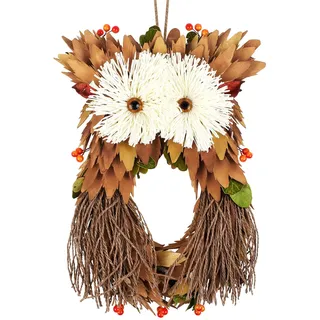 Eulen Herbstkranz 45 x 25 cm für Haustür mit Herbstblättern und Beeren | für Outdoor Herbstdeko Eingang Fenster Erntedank Haustür Wand Kamin