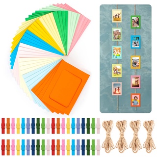 40 Pcs Papier Fotorahmen, 11.5*15.5cm Papier Bilderrahmen mit 40 Stk Holzklammern 4Pcs 2M Hanfseile, Papier Bilderrahmen Set, DIY Papierrahmen Wand Dekoration für Kindergeburtstag Hochzeit Weihnachten