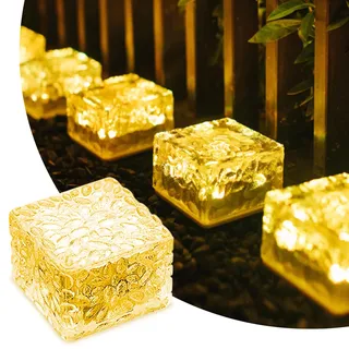 MEDOYOH 1er-Set Warmweiß Licht Solar Glas Pflastersteine Außenleuchte, 7x7x5cm On/Off Lichtsensor Wegbeleuchtung Wasserdicht Bodenstrahler Solar für Patio Garten Hof Weg Terrasse
