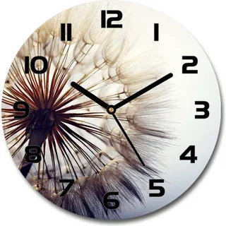 Wanduhr aus Glas 30fi Glasbild Glasuhr Gehärtetes Glas - schwarze-zeiger - Dandelion - Weiß