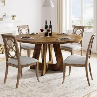 Runder Esstisch für 4-6 Personen, 120cm, Holzsockel, Vintage, 120x120x75cm