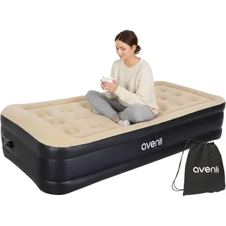 Luftmatratze selbstaufblasend 1 Person 196x97x47 cm, Twin-Size Luftbett mit integrierter Elektropumpe, aufblasbare Matratze bis 150 kg, Camping Gästebett, Coil-Beam, beige - Beige