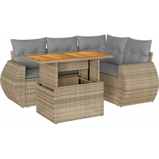 vidaXL 5-tlg. Garten-Sofagarnitur mit Kissen Beige Poly Rattan - Beige