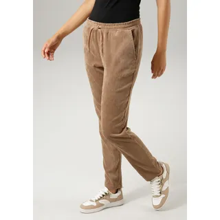 Schlupfhose ANISTON CASUAL, Damen, Gr. 40, N-Gr, braun (camelfarben), Cord, Obermaterial: 88% Polyester, 10% Polyamid, 2% Elasthan, Strukturmuster, leicht glänzend, unifarben, figurumspielend knöchelfrei, Hosen Schlupfhose, aus trendigem, elastischen Cord