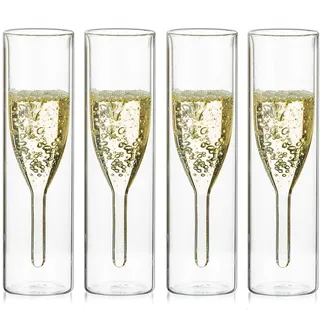 Sziqiqi Doppelwandige Sektgläser Kristall: 200ml Prosecco Gläser 4er