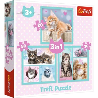 Trefl 34862 3-in-1, 20 bis 50 Elementen-Bunte Puzzles mit Tieren, Katzen, Collage Verschiedene Schwierigkeitsgrade, Kreative Unterhaltung für Kinder ab 3 Jahren Kinderpuzzle, Sweet Animals