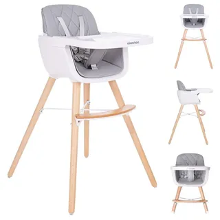 Kikkaboo Kinderhochstuhl 2 in 1 Woody, Kinderstuhl, Tisch verstellbar, Gurt grau - Grau
