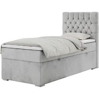 MKS Boxbett Pera 90/200 Hellgrau Velvet - H4 - Rechts Seite , Textil , H4 , Rechteckig , 90x200 cm , Schlafzimmer, Betten, Boxspringbetten