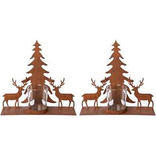 Creativ deco Teelichthalter Weihnachtsdeko Metall Rost-Optik Braun