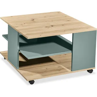 Couchtisch COMISO Salbei Artisan Eiche Nachbildung auf Rollen 2 Ablageflächen - Grün, Braun