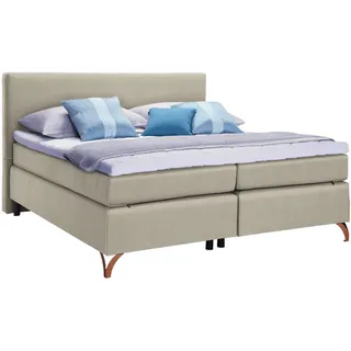 Esposa Boxspringbett , Beige , Textil , H2 + H3 , 7-Zonen , Höhe ca. 18 cm , 200x200 cm , Federkernmatratze, Stoffauswahl, Topper durchgehend, in verschiedenen Größen erhältlich , Schlafzimmer, Betten, Boxspringbetten