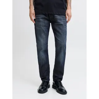 Tapered-fit-Jeans JACK & JONES "JJIMIKE JJORIGINAL CJ SN", Herren, Gr. 36, Länge 34, blau (blau denim), Denim/Jeans, Obermaterial: 99% Baumwolle, 1% Elasthan, Abriebeffekte, bequem, Jeans Tapered-fit-Jeans, mit Five-Pocket-Design
