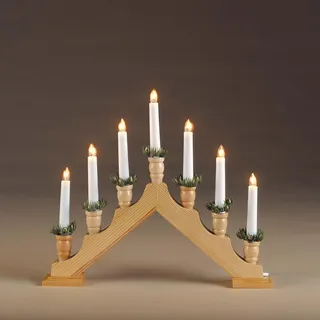 Helllum weihnachtlicher Schwibbogen, 39,5 x 35 cm, Lichterbogen mit Stromanschluss und Schalter, 7 Filament-Kerzen (+2 Ersatz), festliche Fensterdekoration für innen152562