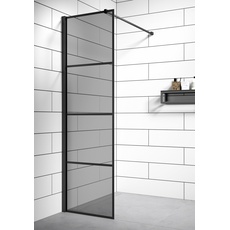 Duschwand Essos 60 x 200cm - Grauglass - Glas Duschabtrennung Schwarz - Walk-In Dusche Nano Duschtrennwand