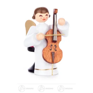 Engel mit Cello sitzend langer Rock, farbig H= 6cm NEU Weihnachtsfigur Holzfigur