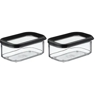 Mepal - Lebensmittelbehälter Rechteckige Modula - Transparente Vorratsbox mit Deckel - Küchenorganizer & Aufbewahrungsbox aus Kunststoff - Stapelbar & Luftdicht - 425 ml - Black (Packung mit 2)