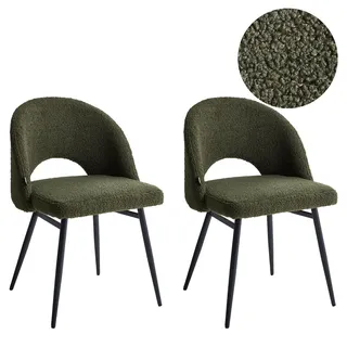 Beliani Esszimmerstuhl 2er Set ONAGA Bouclé Dunkelgrün
