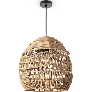 Paco Home Pendelleuchte Wohnzimmer Boho Korbleuchten Pendellampe Rattan Hängeleuchte Vintage Rustikal LED Papier E27 ohne Leuchtmittel, Pendelleuchte - Typ 4,